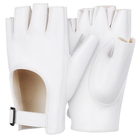 SAFIGLE Half Finger Gloves for Women, Made of Artificial Leather, Fingerless, Increased Maneuverability for Motorcycle and Cosplay, Breathable and Comfortable to Wear, Double Uniform, White