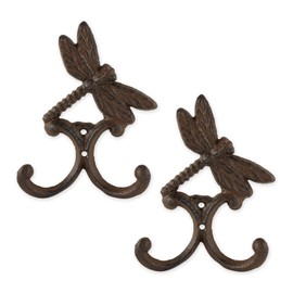 DII Cast Iron Collection Decorative Wall Hook Set, Dragonfly, 2 Count