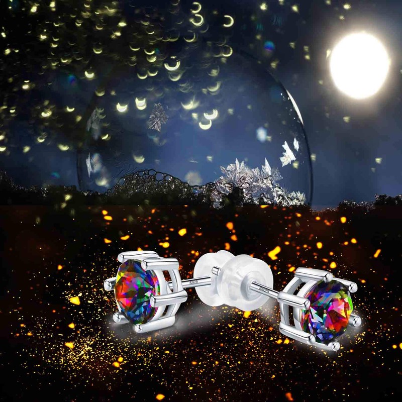 Herhisitschic 925 Sterling Silver,6.5mm Custom Designed Crystal Earring Gemstone Stone,