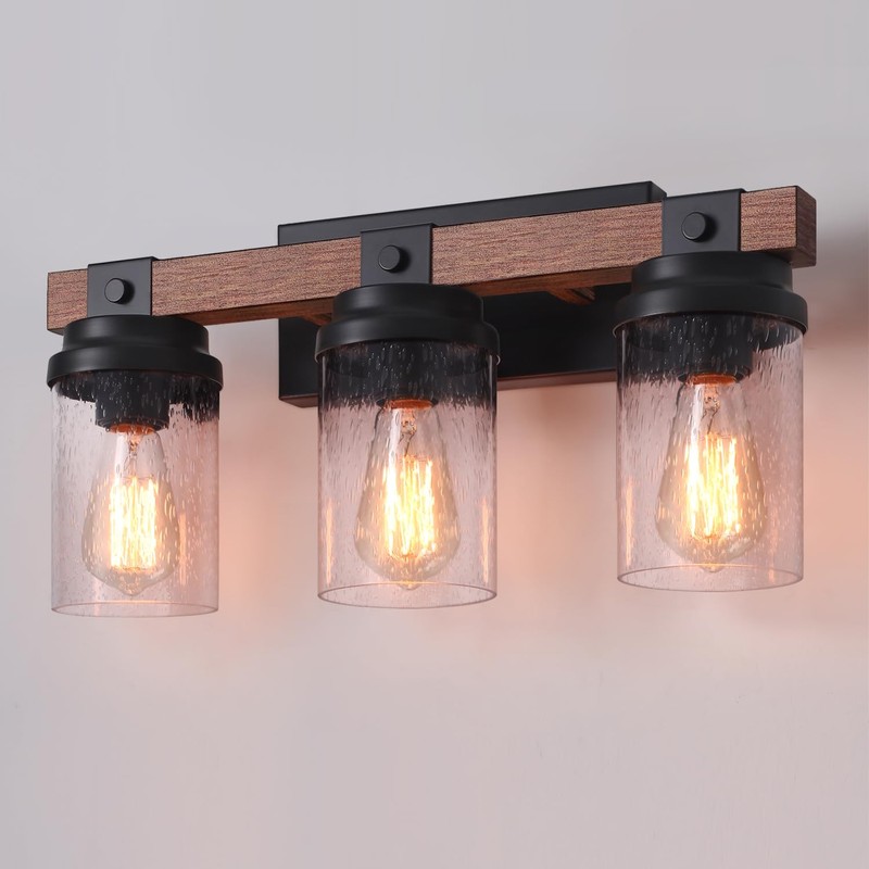 3-Light Farmhouse Vanity Light, Rustic Bathroom Light Fixtures Over Mirror