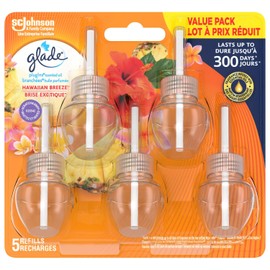 Glade PlugIns Air Freshener Oil Refill, Scented and Essential Oils for Bathroom and Home Fragance, Hawaiian Breeze, 5 Count