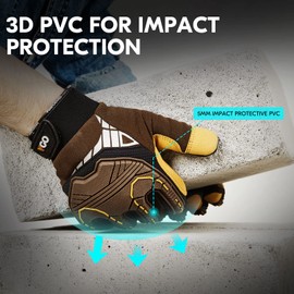 Vgo... 1-Pair Heavy Duty Synthetic Leather Work Gloves, Impact Protection Mechanic Gloves, Rigger Gloves, Vibration Reduction, Touchscreen Capable (Size M, Brown, SL8849)