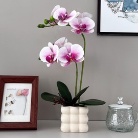 LZTDRZH Artificial Orchids in Vase, Purple and White, 14 in Height, Home Decor Orchid Artificial Flowers