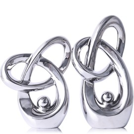 Silver Modern Abstract Art Home Decor Accent,Statues Coffee Table Decor for Living Room,Table Centerpieces for Dining Room,Ceramic Sculptures and Silver Knick Knacks for TV Stand