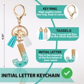 ANHBKAR Alphabet Initial Letter Keychain Cute Resin with 2 PU Tassels, Letter Keychain for Backpack Charms, Initial Keychains for Women, Girls (J, GREEN)