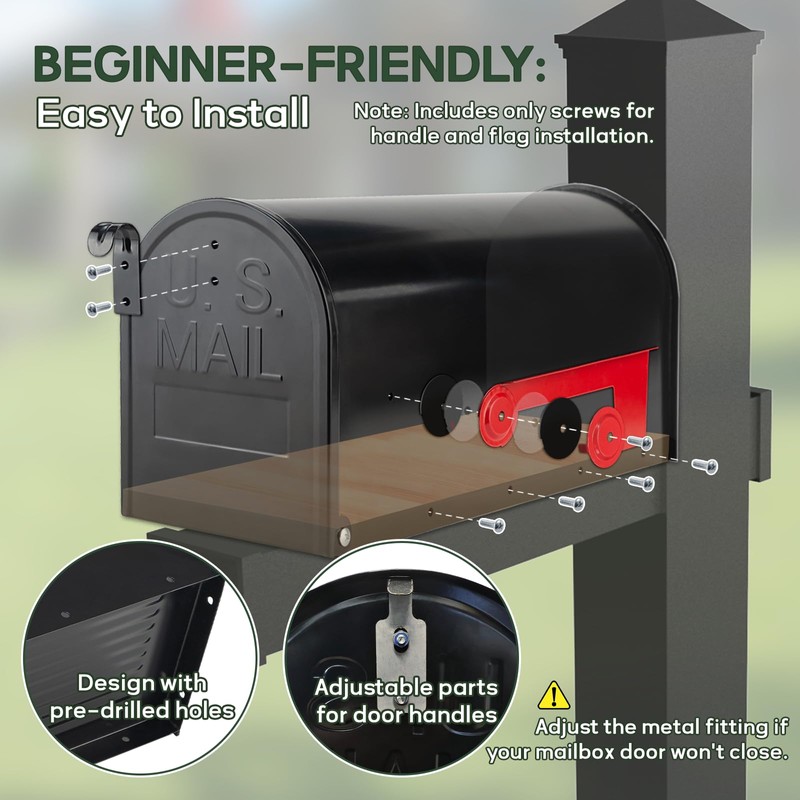 RAINHOL Black Metal Mailboxes for Outside Post Mount, Standard Mail