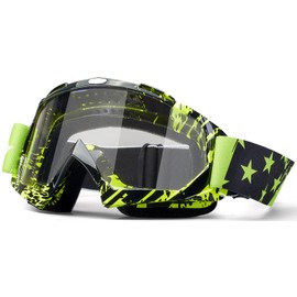 beyisi Motorcycle Goggles Dirt Bike Goggles Motocross Goggles Windproof ATV Goggles Dustproof Racing Goggles Scratch Resistant Ski Goggles PU Resin Protective Safety Glasses (Green + clear Lens)