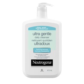 Neutrogena Daily Foaming Facial Cleanser, Makeup Remover Face Wash, Ultra Gentle, 33% more per bottle, 473 mL, white