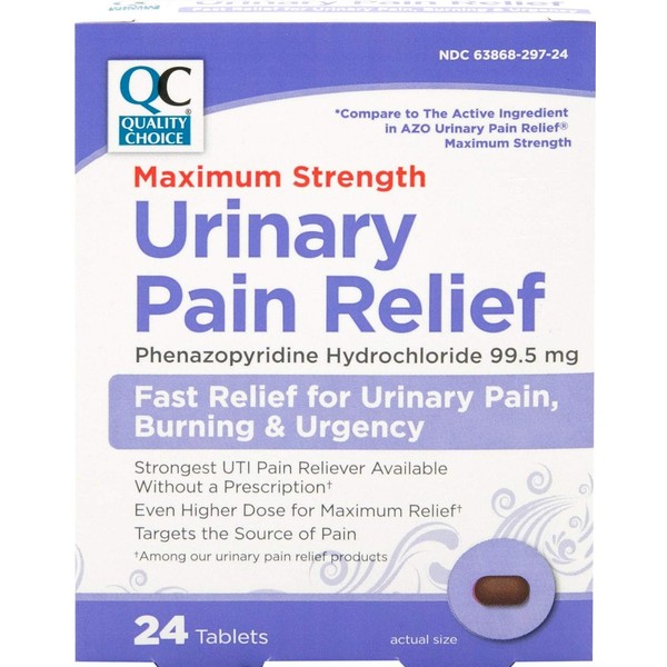 Quality Choice Max Strength Urinary Pain Relief, Maximum Strength Fast Relief of UTI Pain, Burning, and Feeling of Urgency to Pee, 24 Count Package of Tablets