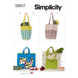 Simplicity Reusable Tote Bag Sewing Pattern Kit, Code S9517, One Size, Multicolor