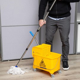 Mind Reader Bucket with Wringer and Mop Set, 22 Qt (5.5 Gallon), Floor Cleaning, Wheels, 16.25" L x 10.75" W x 24.5" H, Yellow