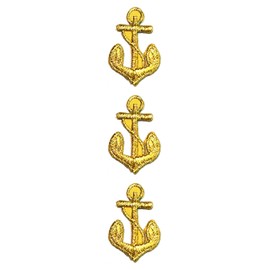 Set 3 Pcs Mini Small Gold Anchor Captain Sailor Patch sew on Applique Embroidered Patches Sticker Kids Cartoon Iron on Appliques Embroidery for Clothes Jacket Polo T- Shirt Hat Backpacks