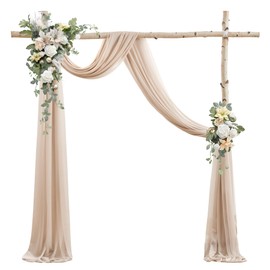 Wedding Arch Draping Fabric, 1 Panel 28" x 19Ft Deep Champagne Wedding Arch Drapes Sheer Backdrop Curtain for Wedding Ceremony Party Ceiling Decor