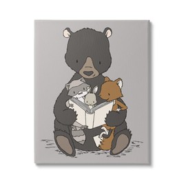 Stupell Industries Woodland Animals Family Bear Reading Book to Babies Canvas Wall Art, Design By Sweet Melody Designs