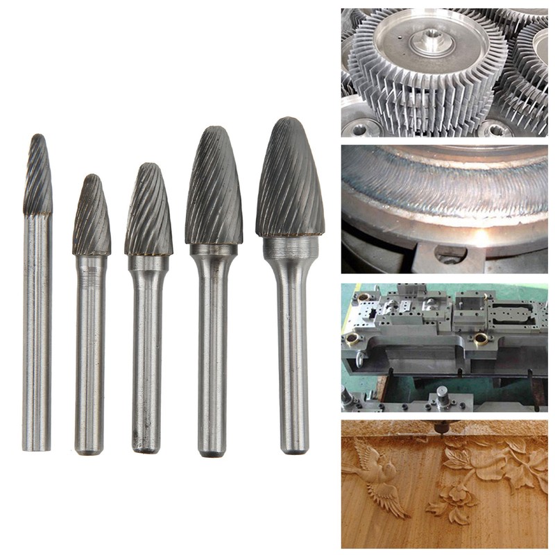 5pcs Carbide Burrs Single Cut Rotary File with 6mm/0.24in Shank