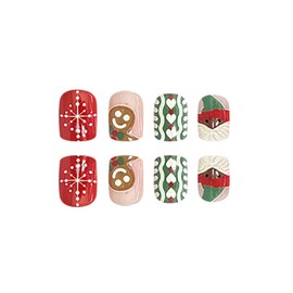 Short Square Press on Nails Christmas Fake Nails Snowflake Santa Claus False Nails Glossy Acrylic Nails Full Cover Winter Artificial Nails Xmas Glue on Nails Cute Stick on Nails for Women Manicure