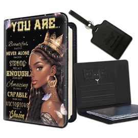 Passport Holder Women Wallet with Luggage Tag, Leather Passport Cover with RFID Blocking, Travel Accessories Multi Card Slot Passport Case for Men，African Americans Women Queen with Butterflies