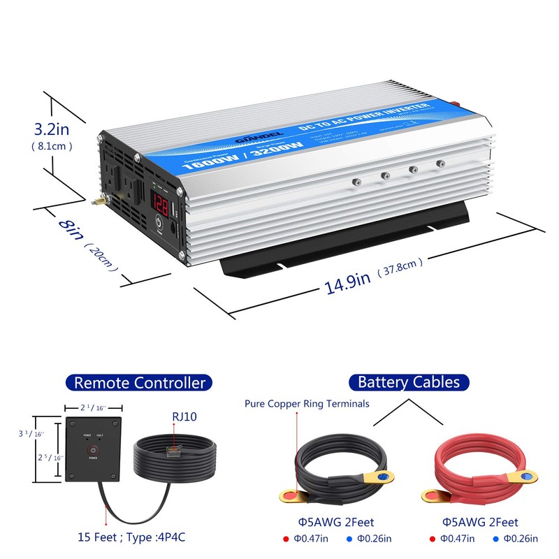1600Watt Power Inverter Modified Wave DC 12volt to AC 120volt