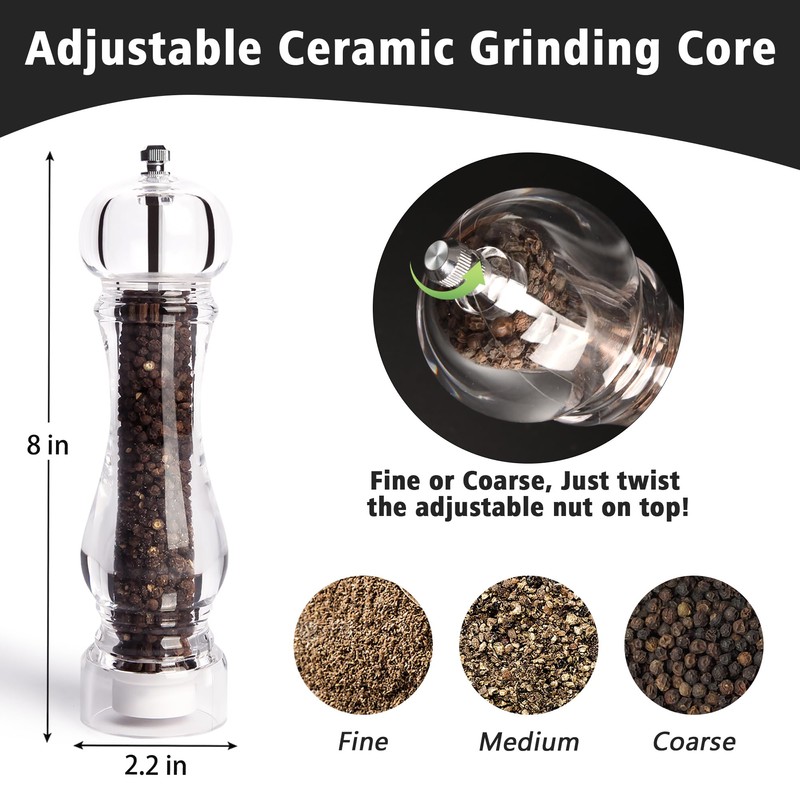 LHS Pepper Mill Grinder Salt Grinder, Arcylic Peppercorn Grinders with