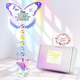YIBONIKA Birthday Gifts for Nan, Butterfly Crystal Sun Catchers Unique Gifts for Nanny, Nana Gifts with Card for Nan, Grandma Birthday from Grandchildren