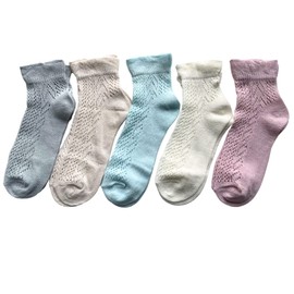 Mode Select Socks, Women's, Thin, Summer, Solid, Hand-Knitted, Lumy Socks, Top Thread, 100% Cotton, Breathable, Cool, Loose, 8.7 - 9.4 inches (22 - 24 cm), Pastel Colors, Set of 5 Pairs, Pastel colors