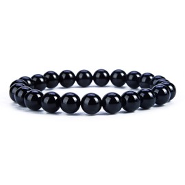 Cherry Tree Collection Gemstone Beaded Stretch Bracelet 8mm Round Beads | Large (Black Agate)