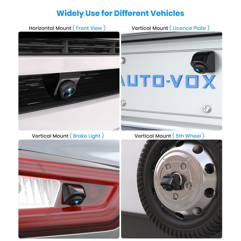 AUTO-VOX 180° Front/Backup Camera, OEM Mini Style, Screw-Free Easy Install,
