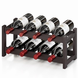 BAMEOS Bamboo Wine Rack, 2 Tier Wine Racks Countertop Storage, Wine Bottle Holder Wine Rack freestanding Floor for Kitchen, Bar, Pantry, Wine Cellar, Basement,Study, (16.85 L x 9.25W x 7H) Espresso