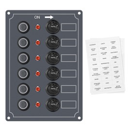 Marine Switch Panel, Haoguo 6 Gang Boat Electrical Panel with Breaker, IP67 Waterproof, Applicable to Boats Yachts Entertainment Boats