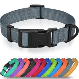 Joytale Small Dog Collar, Reflective and Adjustable Nylon Collar with Quick-Release Buckle, Lightweight No-Choke Design for Small Dogs, Gray, 3/4" Width