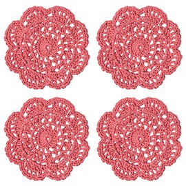 Phantomon Lace Round Crochet Doilies Handmade Coasters, 4-Inch, Pack of 4 (Pink)