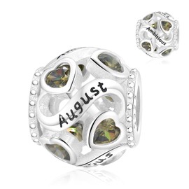 Symretie 925 Sterling Silver Birthstone Charms Pendant - Month Stone Heart Beads Charm for Women Birthday Gift, Sterling Silver, Cubic Zirconia