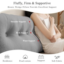 Lucky Monet Wedge Pillow Triangular Headboard Pillow, Large Bolster Triangle Cushion Reading Support Pillow Bed Rest Pillow with Side Pockets for Day Bed Bunk Bed Sofa, (Chalk Grey, Queen 59")