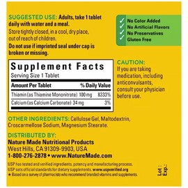 Nature Made Vitamin B1, 100mg Dietary Supplement - 2 Pack of 100 Tablets