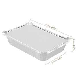HEIHAK 60 PCS Tin Foil Trays with Lids, 21x14x4.5cm Aluminium Silvery Foil Boxes, Foil Food Containers for Meals, Roasting, Grilling, Takeaway