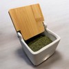 Ceramic Salt Jar with Bamboo Lid Square 8.8 x 8.8