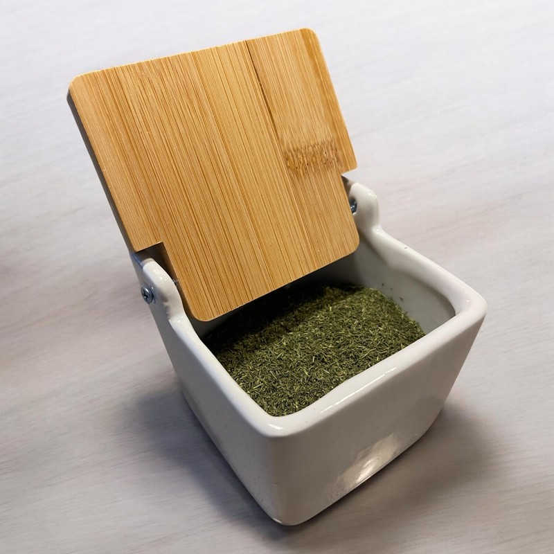 Ceramic Salt Jar with Bamboo Lid Square 8.8 x 8.8