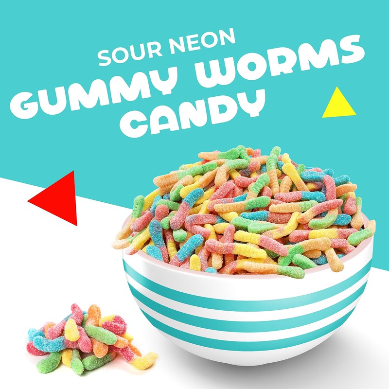 Sour Gummy Worms | 1 Pound Bag of Neon Gummy