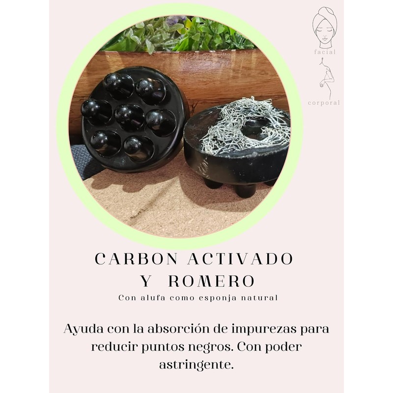 Jabones artesanales: Arroz con calendula, Carbón activado con romero, Avena