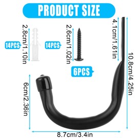 ASelected Garage Storage Hooks Heavy Duty,6 Pcs Ladder Storage Hooks for Hanging,Wall Mounted J Hooks Utility Hangers,Brackets Hooks for Organizing Tools, Bike, Wood, Metal, Board and Stick