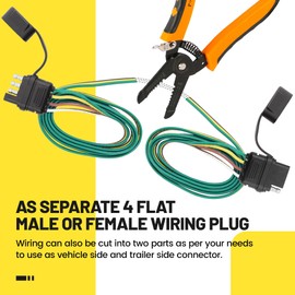 Oyviny Vehicle-Side and Trailer-Side 4-Pin Flat Wiring Harness 4 Ft, 4 Way Trailer Wire Harness Male Female Plug with Rubber Dust Cover 16AWG Pure Copper 4 Flat Trailer Extension 48-inch Wires
