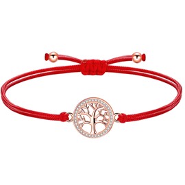 ZENI Tree of Life Bracelet for Women Girls Children Delicate Cord Chain Handmade Braided Bracelet Adjustable, Copper, Cubic Zirconia,