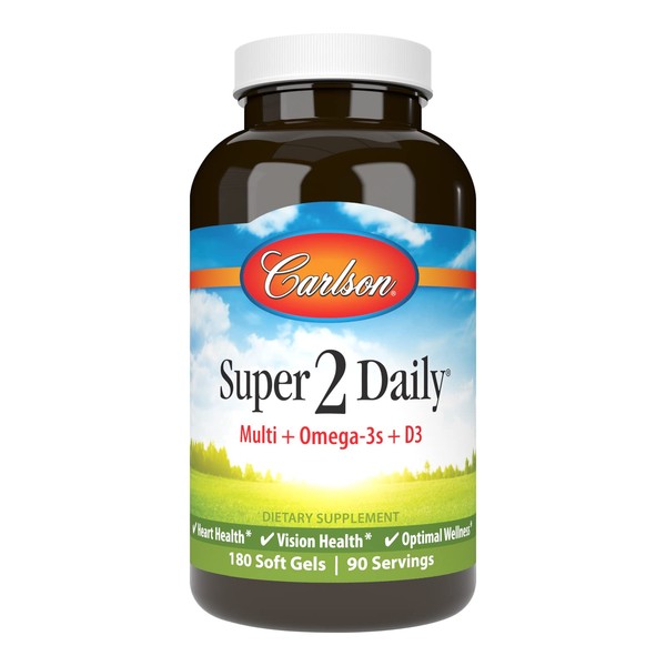 Carlson - Super 2 Daily, Multi + Omega-3s + Lutein + D3, Supports Maintenance of Good Health, 180 Soft gels