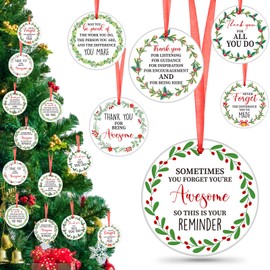 Barydat 12 Pcs Christmas Thank You Gifts for Coworkers Christmas Ornament Gift Coworkers Inspirational Ornaments for Christmas Tree Decorations Thanksgiving Employee Appreciation Team Gifts (Ceramic)