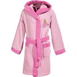 Erwin Müller Children's Dressing Gown Princess Cotton Terry Cloth Cuddly Soft Absorbent with Hood, Pockets and Tie Belt Pink Size 122-128, pink