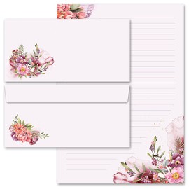 20-pc. Complete Set Flowers & Petals, Flower TIME 10 Sheets of Stationery Paper + 10 Matching envelopes DIN Long windowless