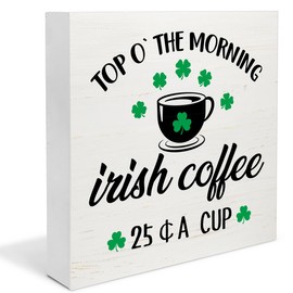 Irish Coffee Decor, St. Patricks Day Decor, Irish Coffee Wooden Sign St Patricks Day Decorations Home Kitchen Decorations for Desk Table Shelf 5 x 5 Inches