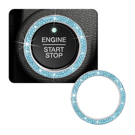SHMZK Car Bling Crystal Rhinestone Engine Start Ring Decals, Sparkling Diamond Car Push Start Button Ignition Ring Sticker, Auto Key Ignition Knob Ring Decoration for Women Girls (Lake Blue)