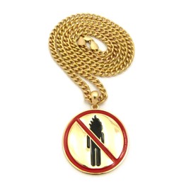 NYFASHION101 Rapper Music Video Monster Logo Pendant w/ 5mm 24" Cuban Chain Necklace in Gold-Tone
