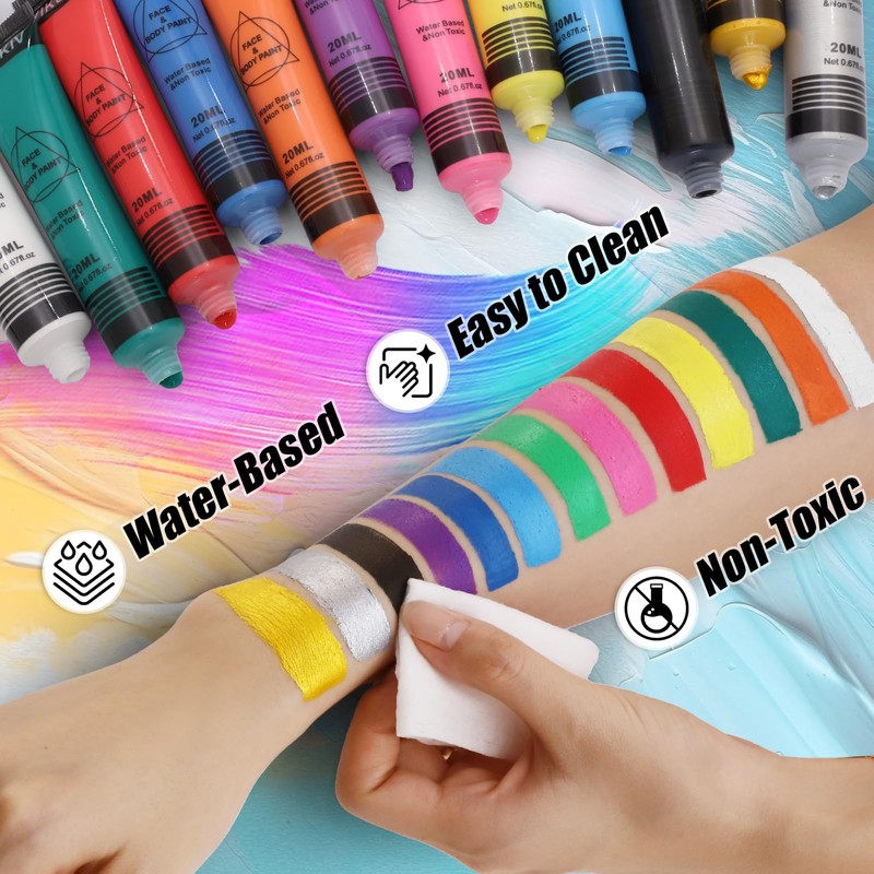 VIKUKIV 14 Colors Face Body Paint Kit Professional Water Based